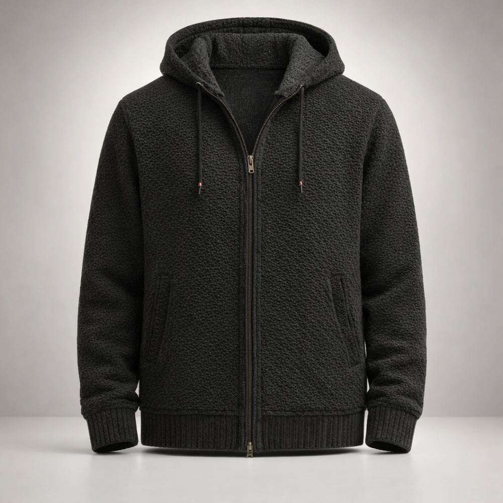 Full-Zip Fleece-Lined Knit Hoodie - studio flat lay