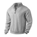 Men's Half-Zip Cable Knit Sweater | Wool-Blend Ribbed Pullover - Grey