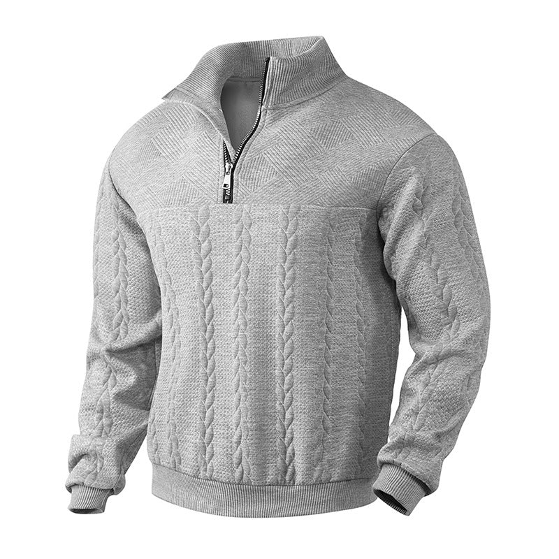 Men's Half-Zip Cable Knit Sweater | Wool-Blend Ribbed Pullover - Grey