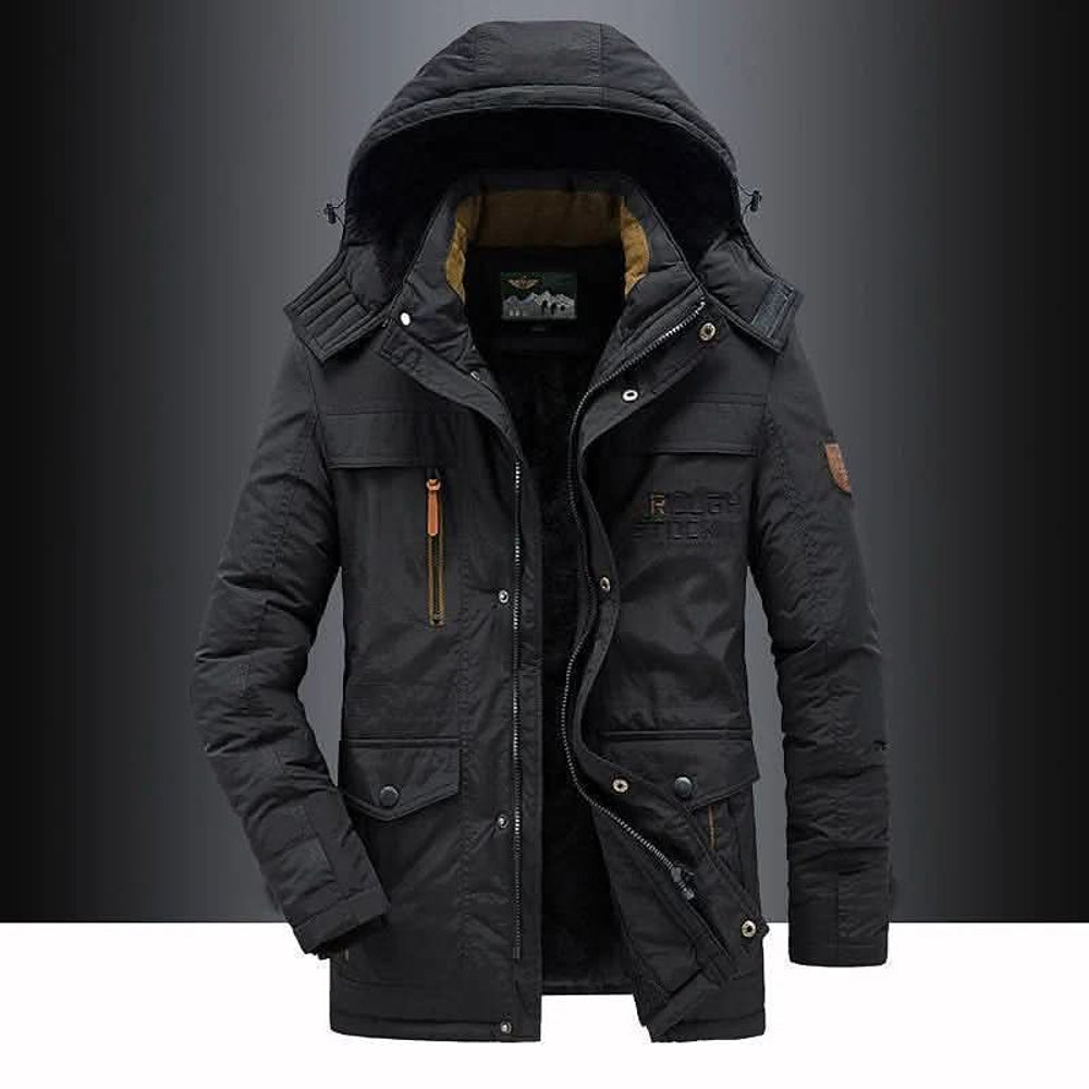 Men's Insulated Hooded Winter Parka - Black