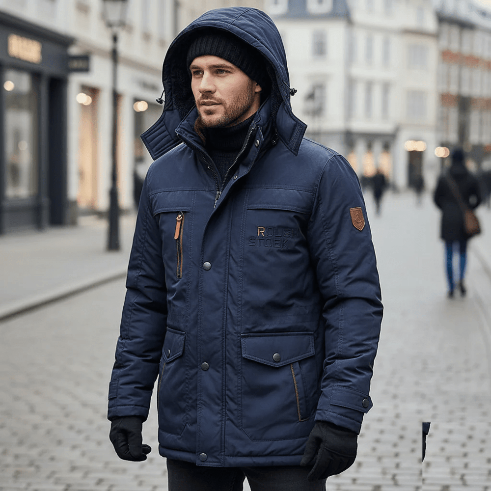 Men's Insulated Hooded Winter Parka - Blue lifestyle