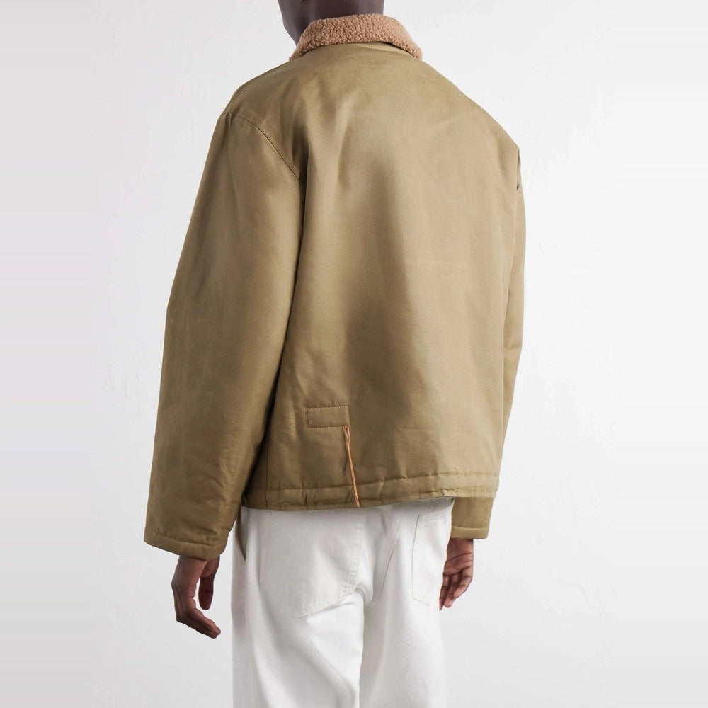 Men's Khaki Cotton Deck Jacket with Wool Lining - on model