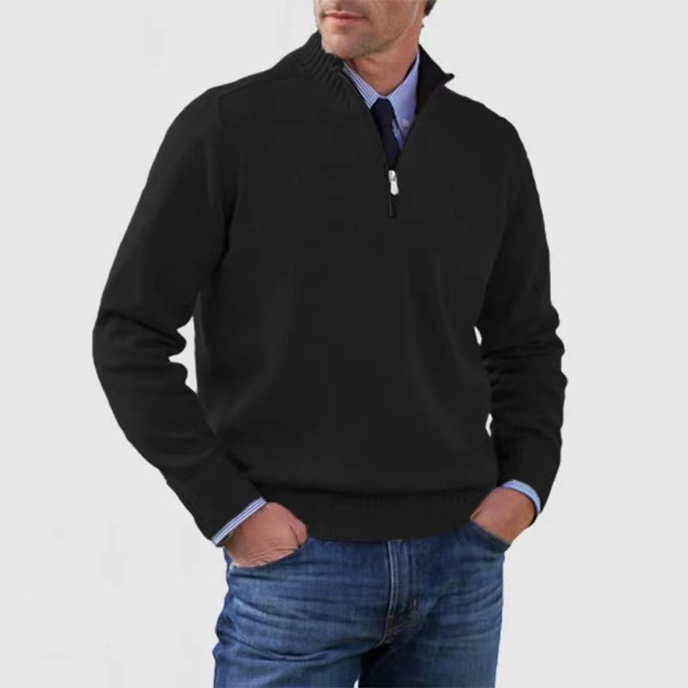 Men's Lightweight Zip-Up Knit Sweater - Black