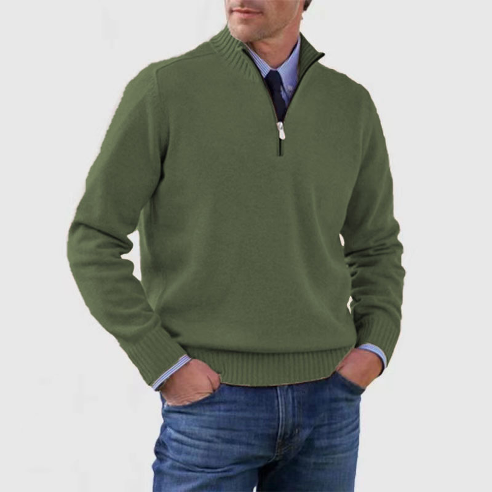 Men's Lightweight Zip-Up Knit Sweater - Dark Green