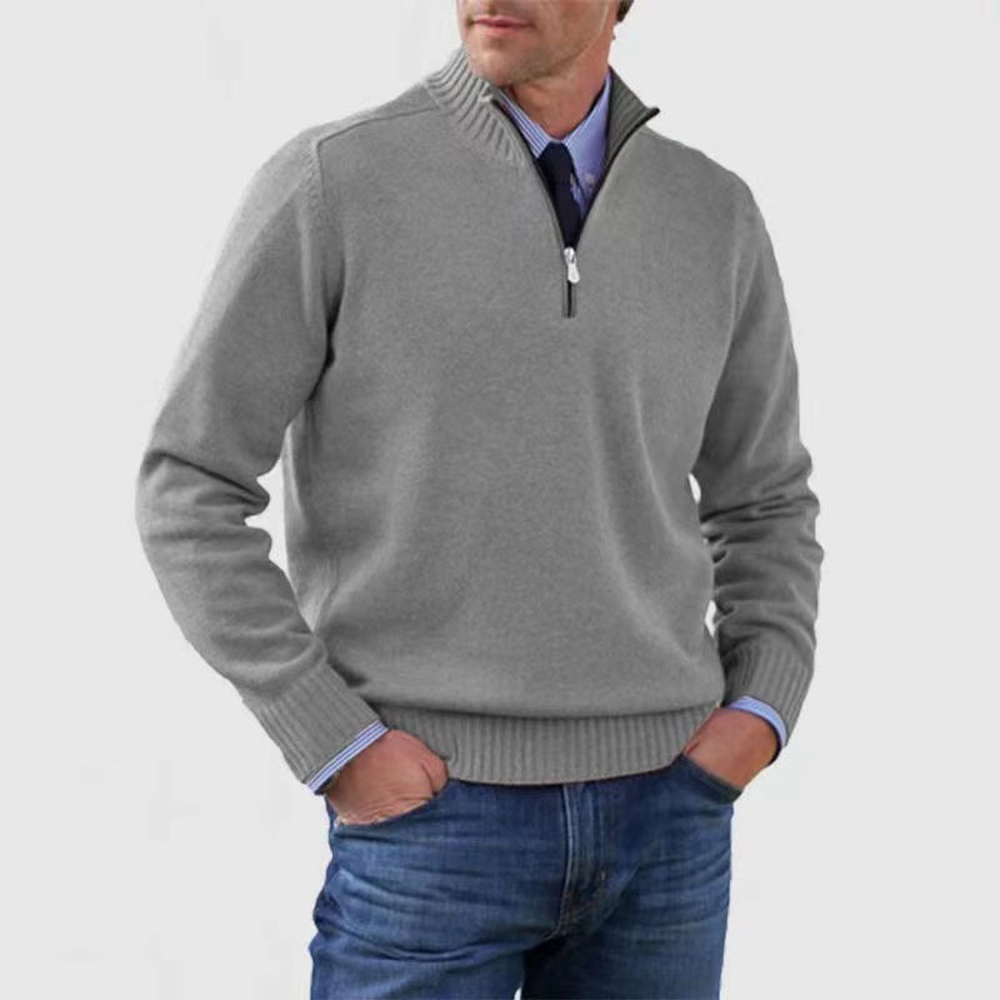 Men's Lightweight Zip-Up Knit Sweater - Grey