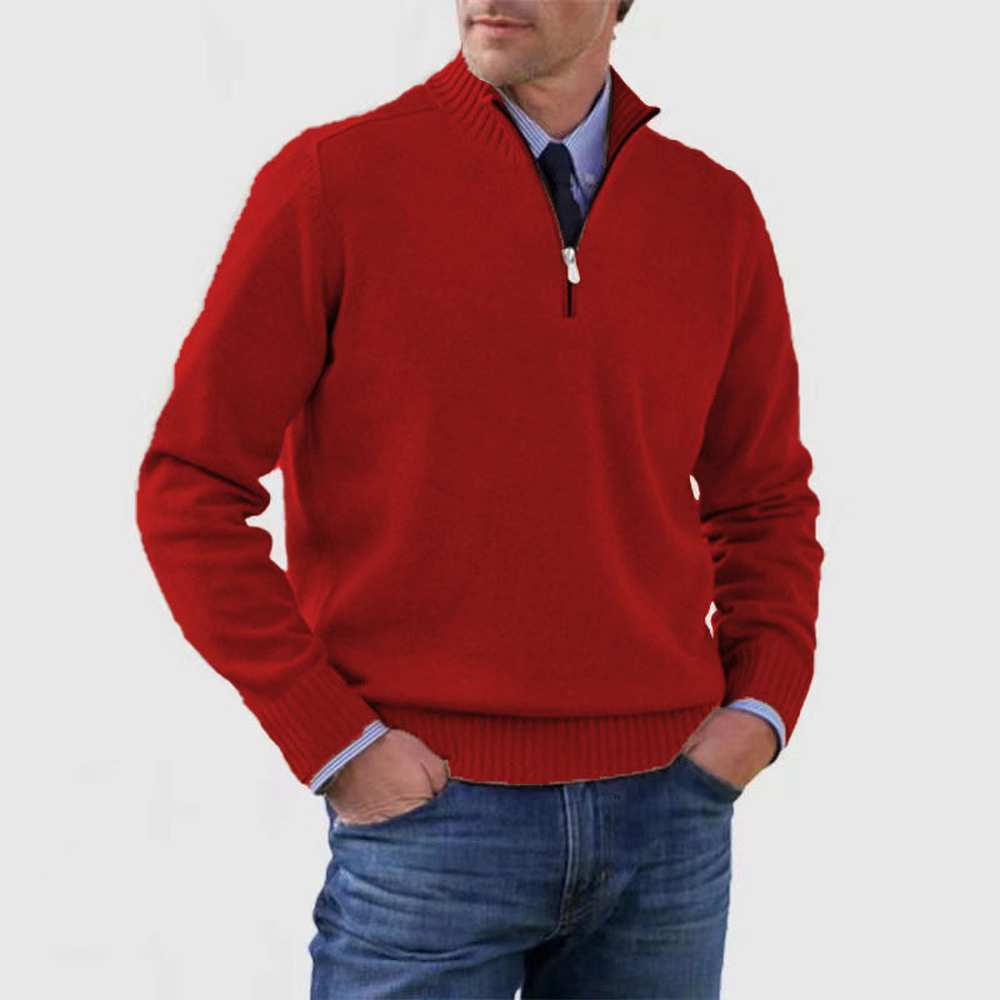 Men's Lightweight Zip-Up Knit Sweater - Red