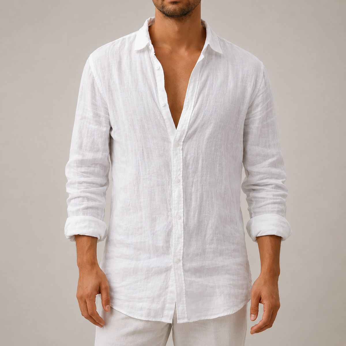 Men's Linen Button-Down Shirt - White