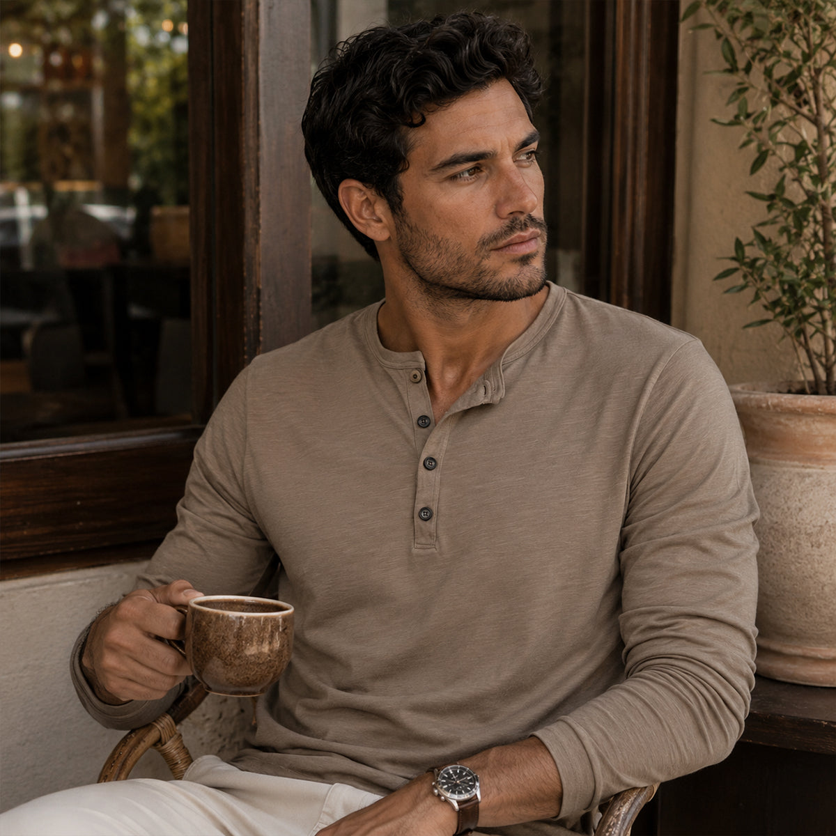 Men's long sleeve cotton polo shirt, lifestyle wear