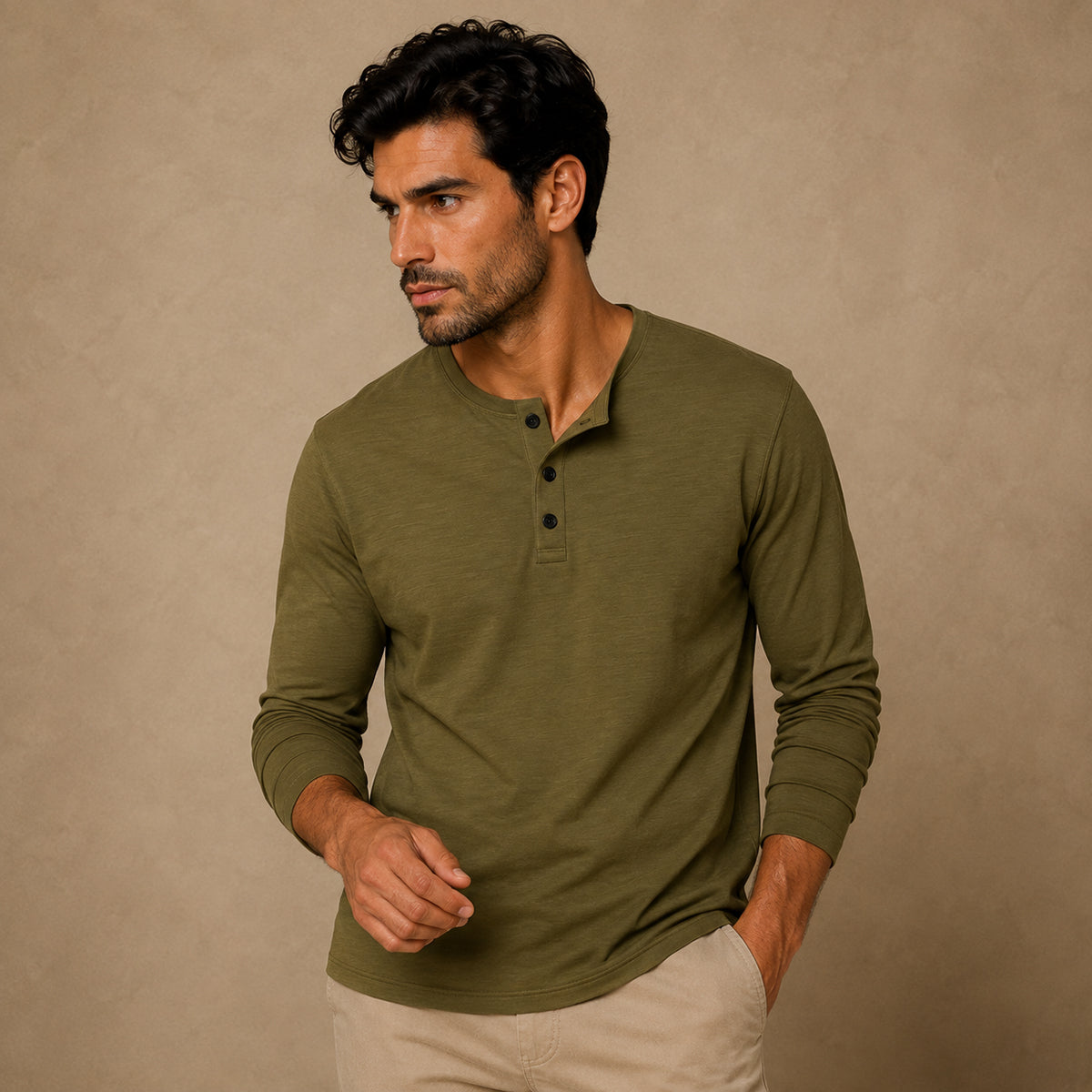 Long sleeve cotton polo shirt in Green