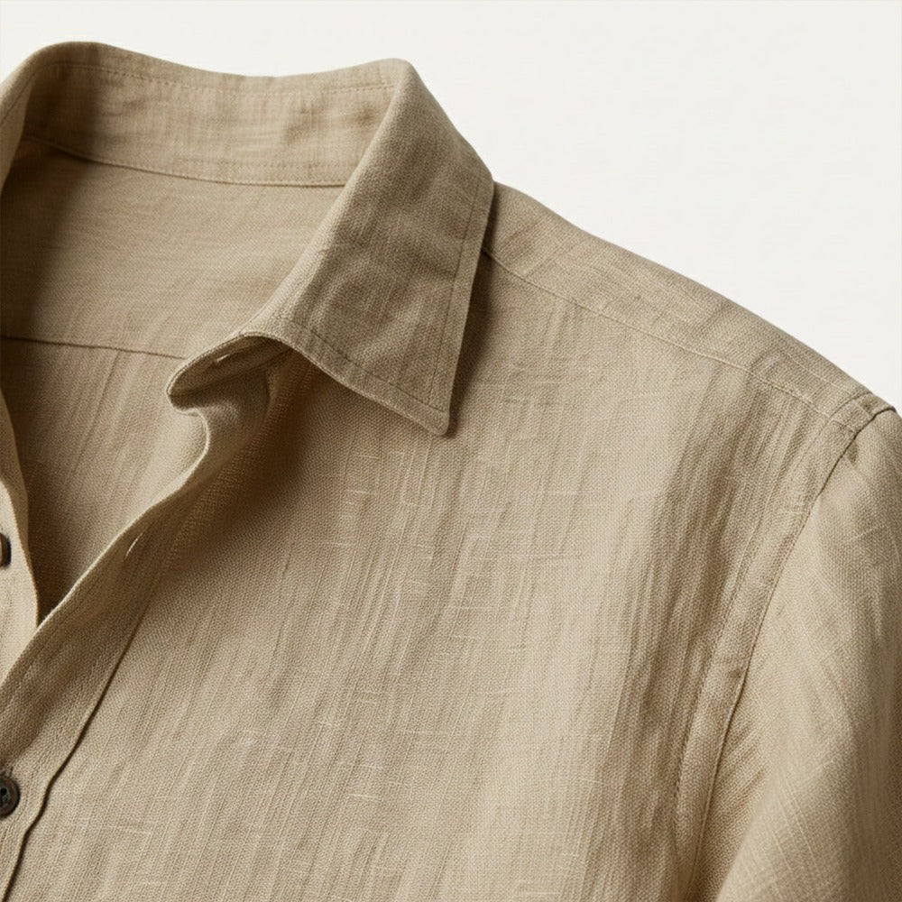 Men's Long Sleeve Linen Button-Up Shirt - fabric detail