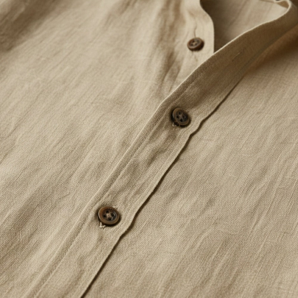Men's Long Sleeve Linen Button-Up Shirt - button detail