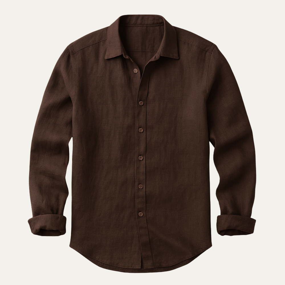 Men's Long Sleeve Linen Button-Up Shirt - Brown