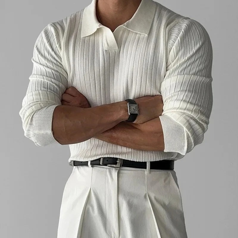 Men's Long Sleeve V-Neck Polo - White