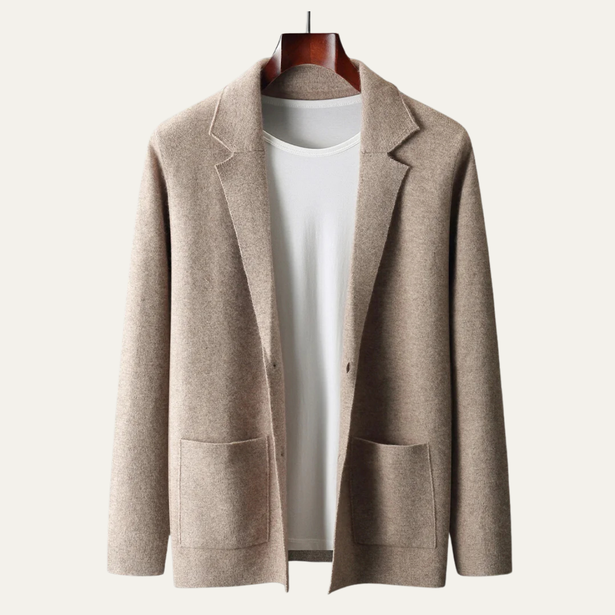 Men's Merino Wool Notch Collar Cardigan - detail