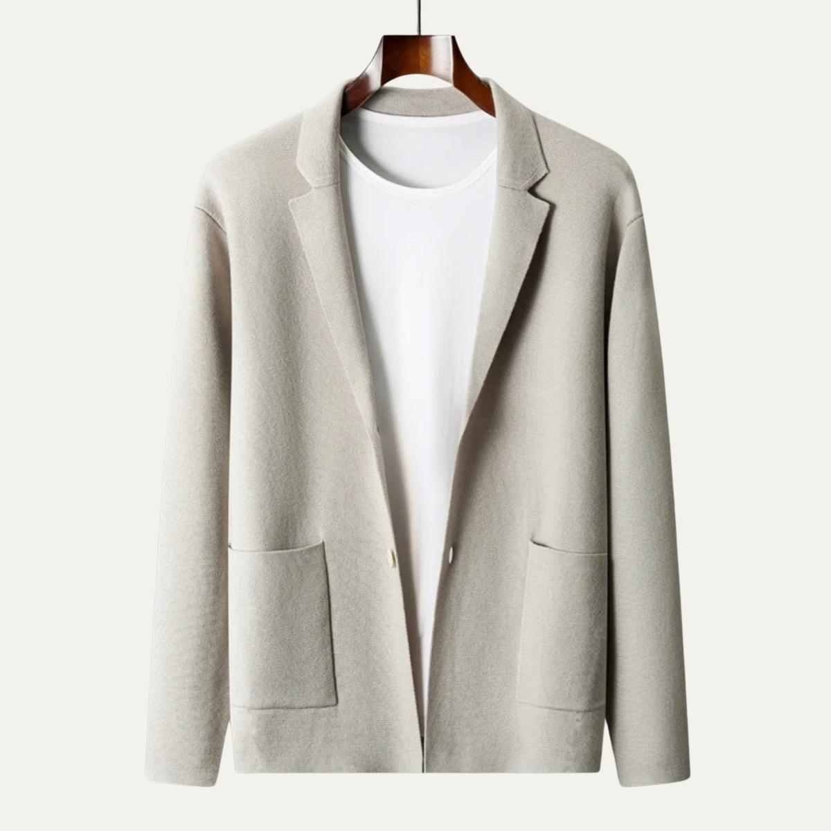 Men's Merino Wool Notch Collar Cardigan - detail