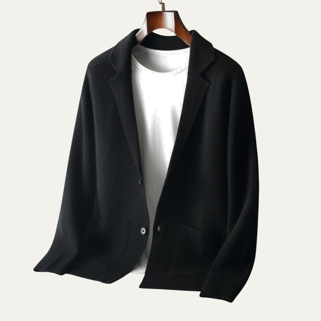 Men's Merino Wool Notch Collar Cardigan - detail