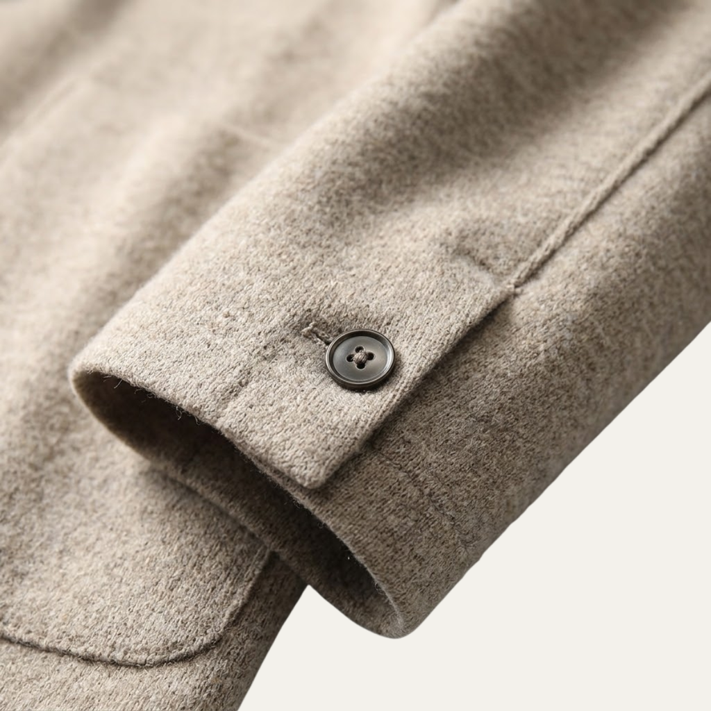 Men's Merino Wool Notch Collar Cardigan - detail