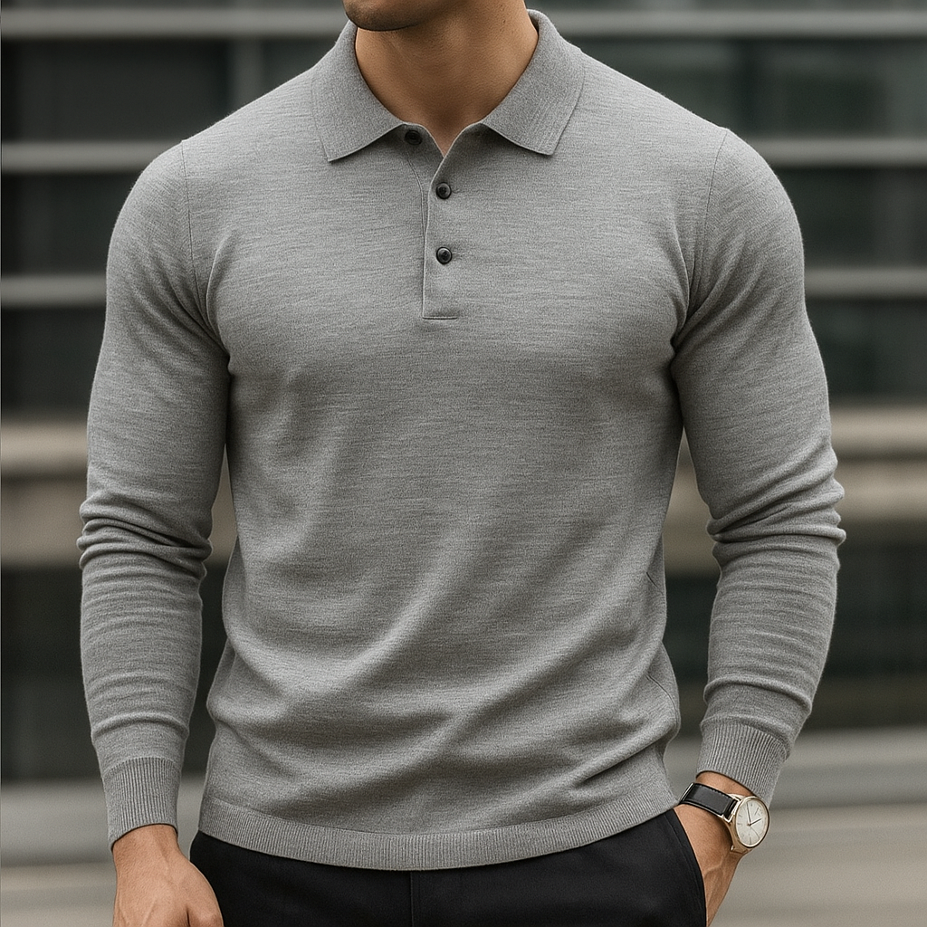 Men's Merino Wool Polo Shirt - Light Grey