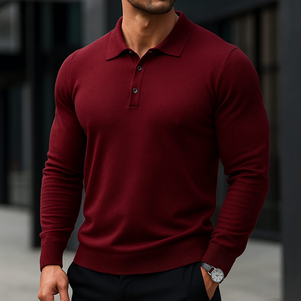 Men's Merino Wool Polo Shirt - Merlot