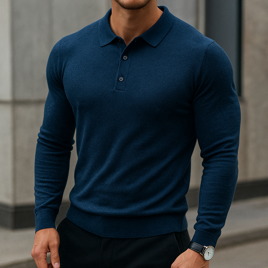 Men's Merino Wool Polo Shirt - Navy Blue
