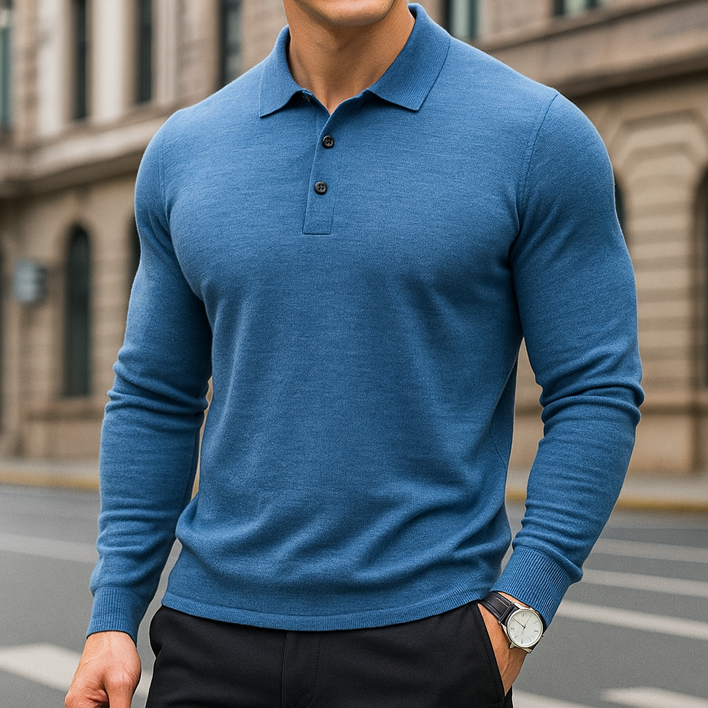 Men's Merino Wool Polo Shirt - Sky Blue
