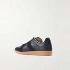 Men's Navy Leather and Suede Low-Top Sneakers