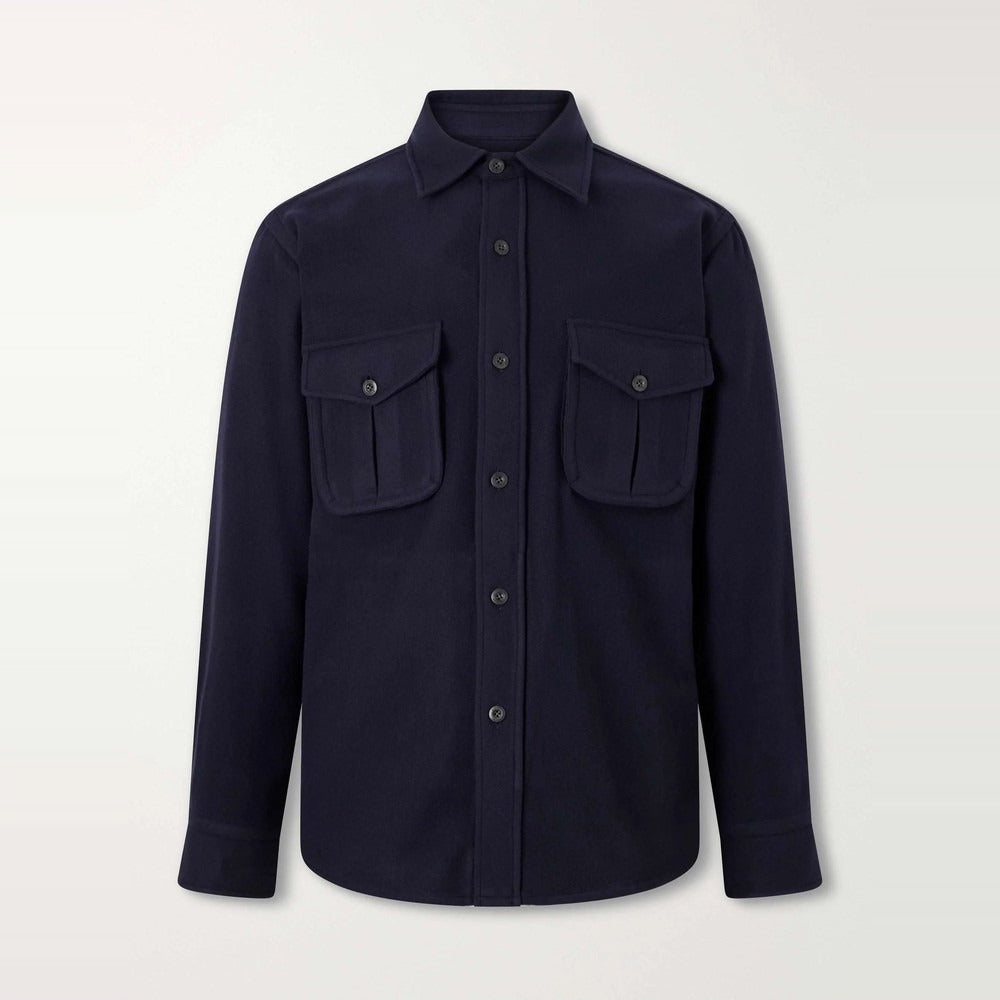 Men's Navy Wool-Blend Overshirt