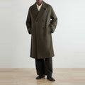 Men's Olive Double-Breasted Wool-Blend Overcoat - on model