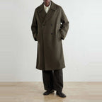 Men's Olive Double-Breasted Wool-Blend Overcoat - on model