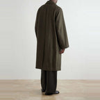 Men's Olive Double-Breasted Wool-Blend Overcoat - on model