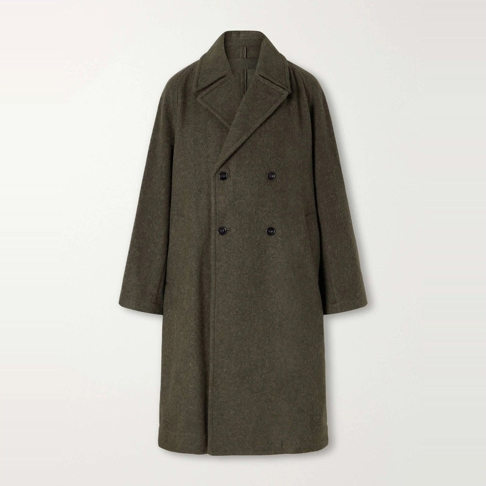 Men's Olive Double-Breasted Wool-Blend Overcoat