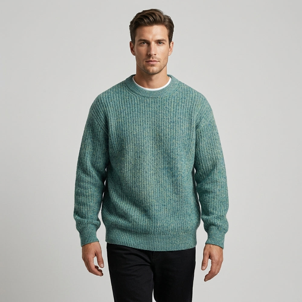 Men's Oversized Ribbed Knit Crewneck Pullover - hip pose view