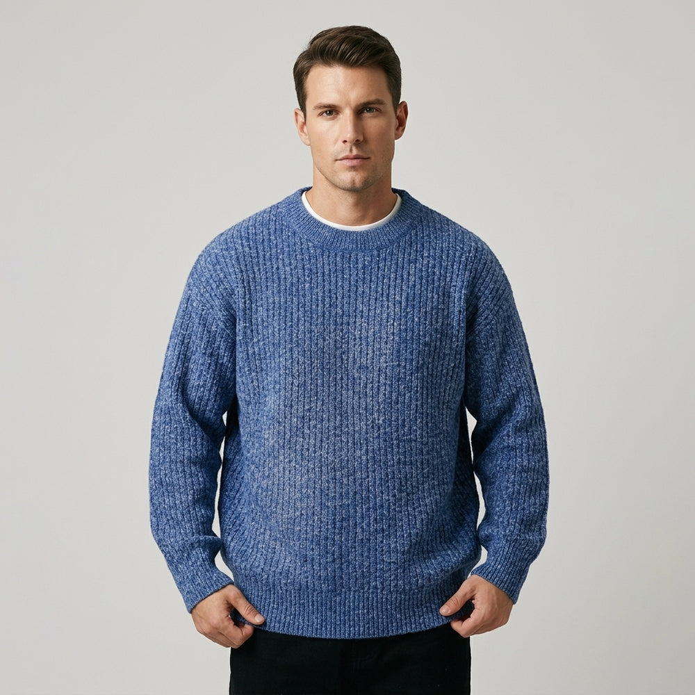 Men's Oversized Ribbed Knit Crewneck Pullover - Ocean Blue - front view