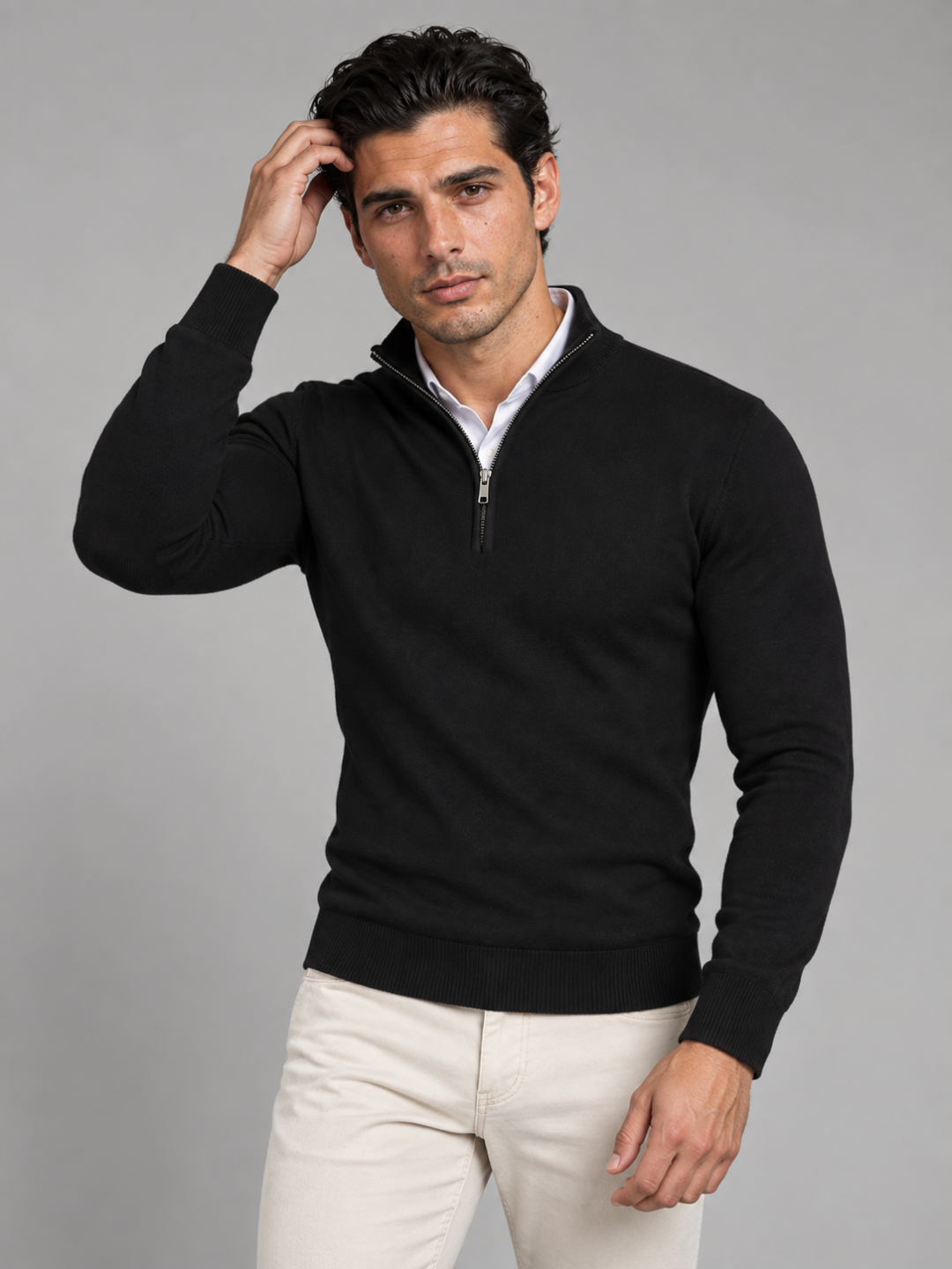 Men's Quarter-Zip Knit Pullover - Black