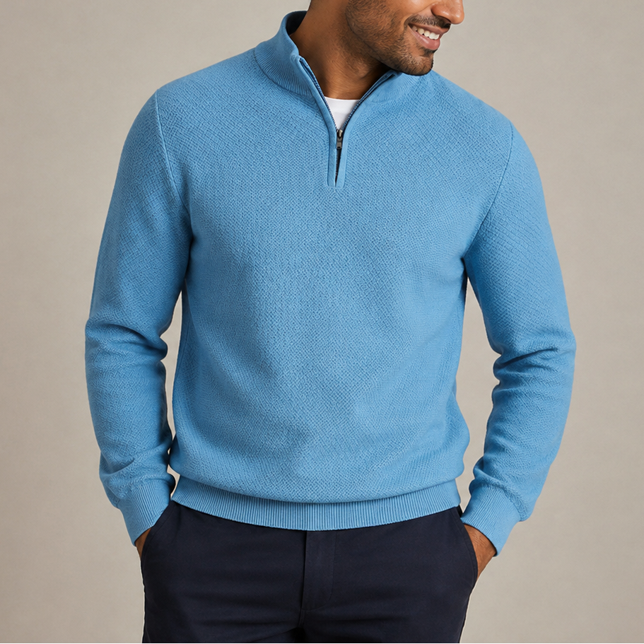 Men's Quarter-Zip Textured Knit Pullover - Blue