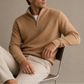 Men's Quarter-Zip Textured Knit Pullover - Light Brown