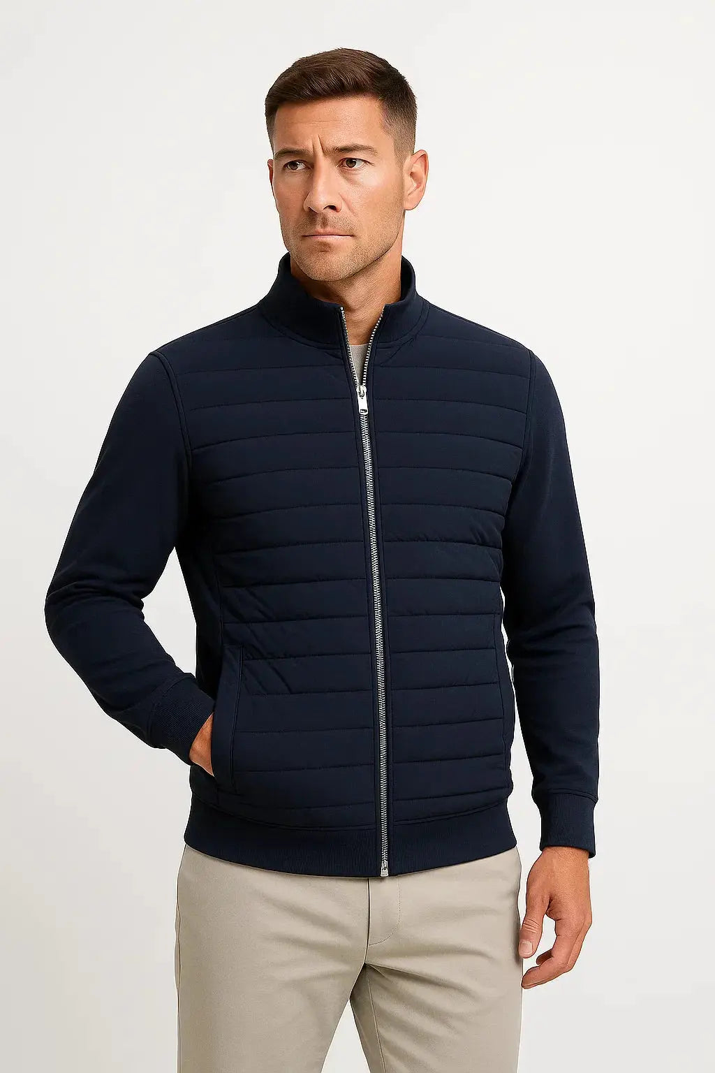 Men's Quilted Hybrid Jacket - Navy