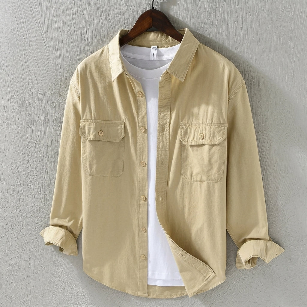 Hartwell & Co Men's Relaxed Fit Cotton Overshirt - Cream