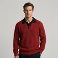 Men's Ribbed Knit Polo Sweater - Crimson