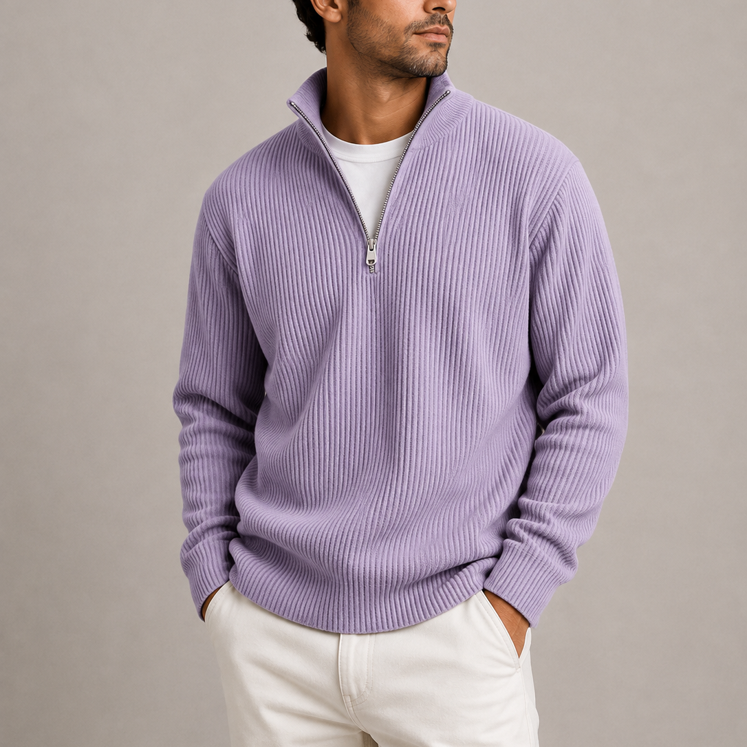 Purple - Norwick & Bell Ribbed Quarter-Zip Sweater