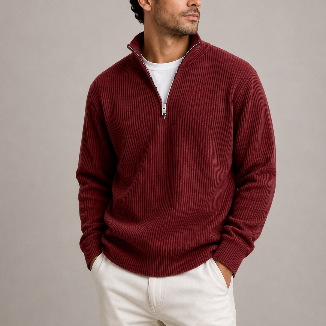 Red - Norwick & Bell Ribbed Quarter-Zip Sweater