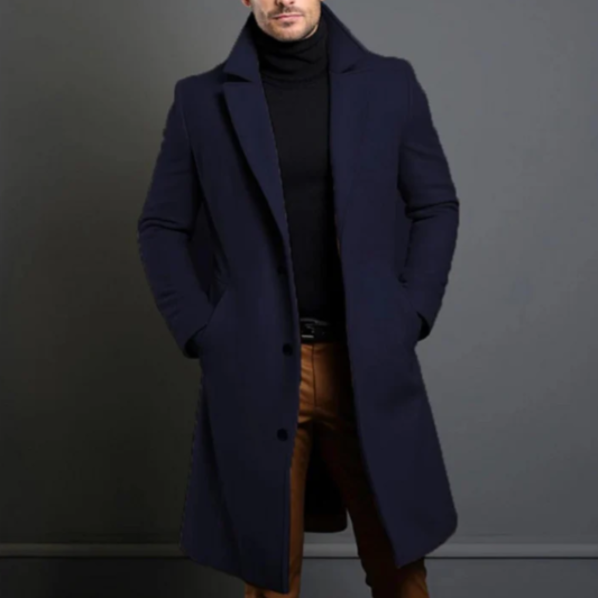 Men's Tailored Lapel Overcoat - Navy Blue