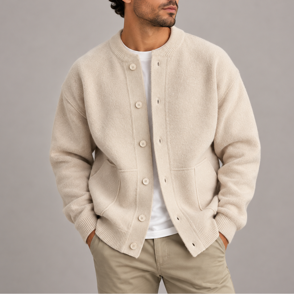Men's Textured Button-Up Knit Cardigan - Cream