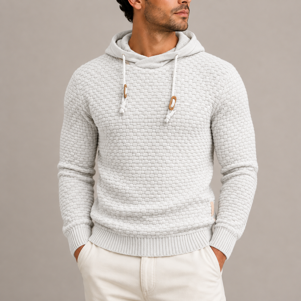Men's Textured Knit Pullover Hoodie - White