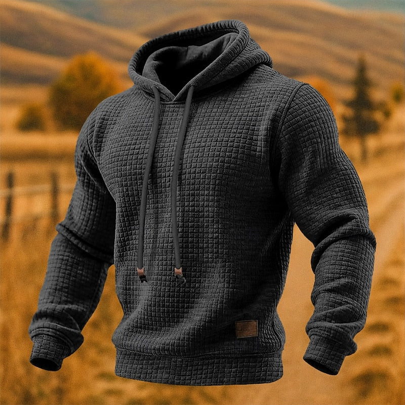 Men's Textured Pullover Hoodie - Dark Grey