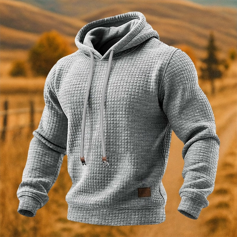 Men's Textured Pullover Hoodie - Light Grey