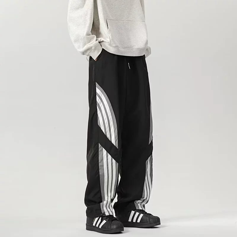 Men’s Track Pants – Relaxed Wide Leg – Contrast Stripe Panels – Streetwear Design