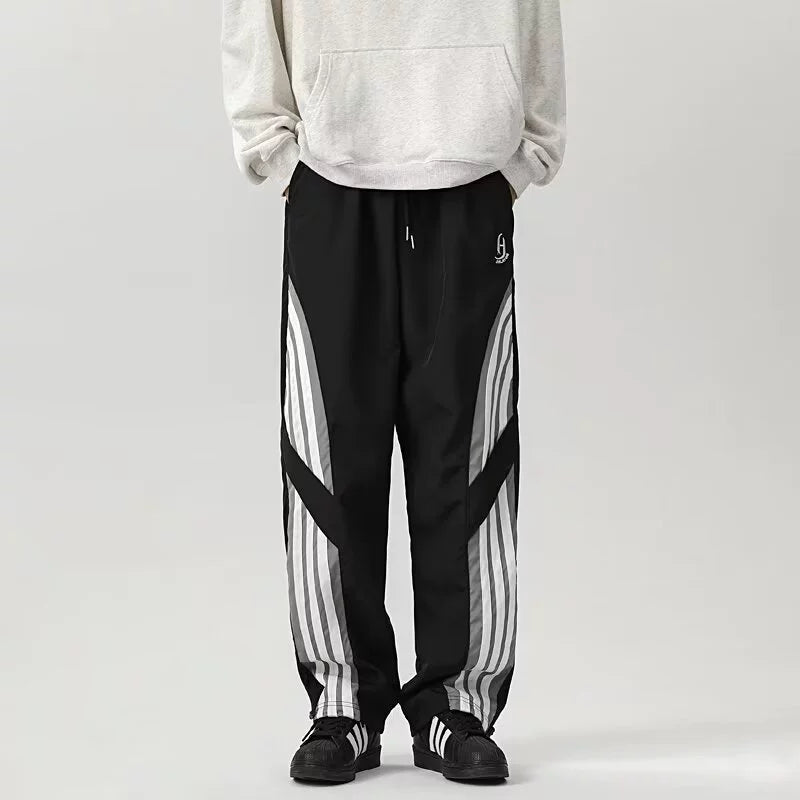 Men’s Track Pants – Relaxed Wide Leg – Contrast Stripe Panels – Streetwear Design