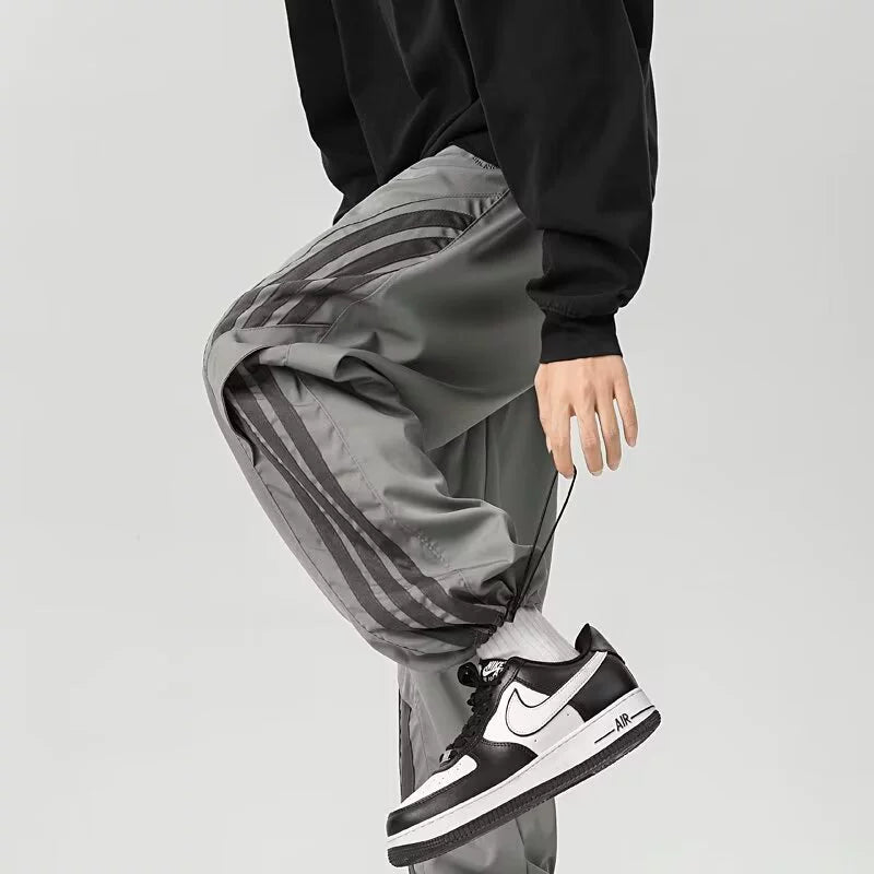 Men’s Track Pants – Relaxed Wide Leg – Contrast Stripe Panels – Streetwear Design