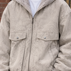 Men's Washed Hooded Jacket pocket and zip detail, worn on model